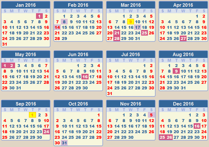 CALENDAR 2016 School Terms And Holidays South Africa