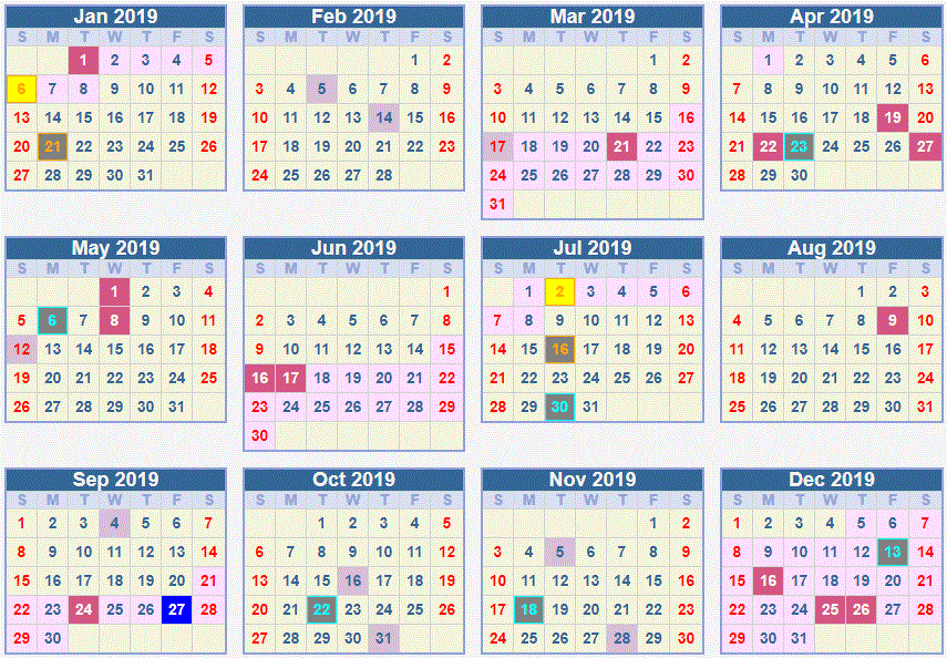 CALENDAR 2019 School terms and holidays South Africa