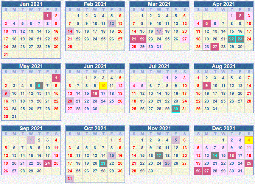 Calendar With School Holidays 2021