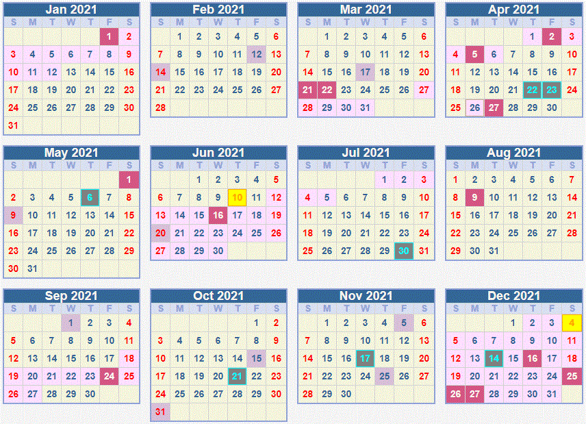 Calendar 2021