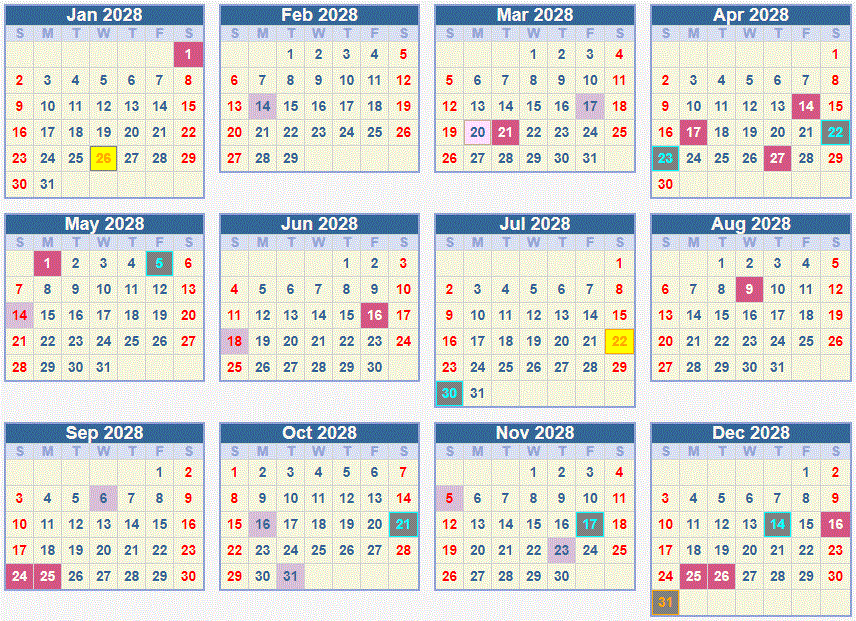Calendar 2028